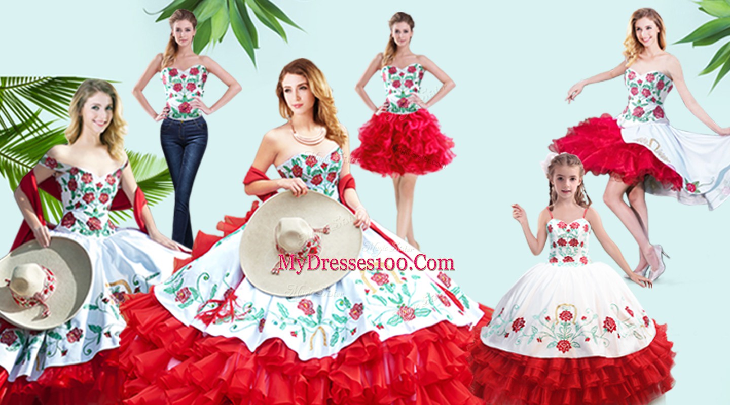 Fantastic Red Sleeveless Organza Lace Up Quinceanera Gown for Military Ball and Sweet 16 and Quinceanera