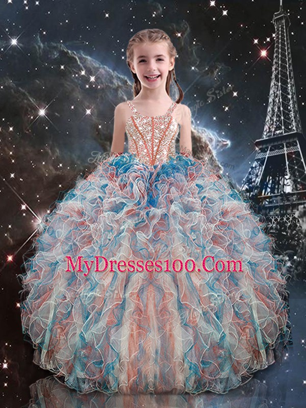 Discount Floor Length Ball Gowns Sleeveless Multi-color Girls Pageant Dresses Lace Up