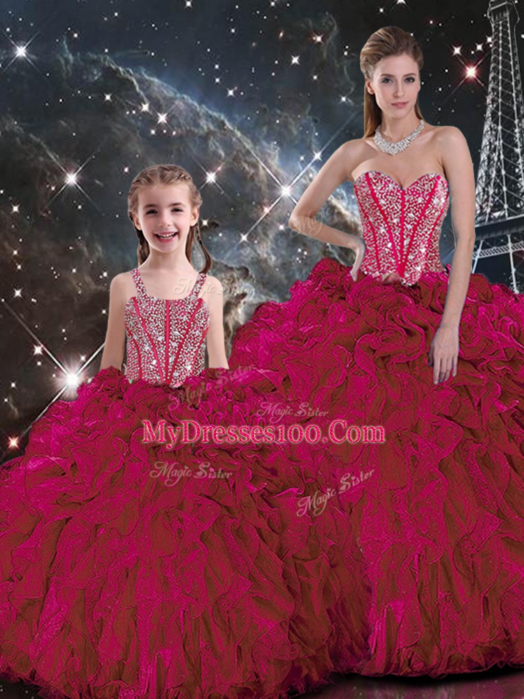 Burgundy Quinceanera Gown Military Ball and Sweet 16 and Quinceanera with Beading and Ruffles Sweetheart Sleeveless Lace Up