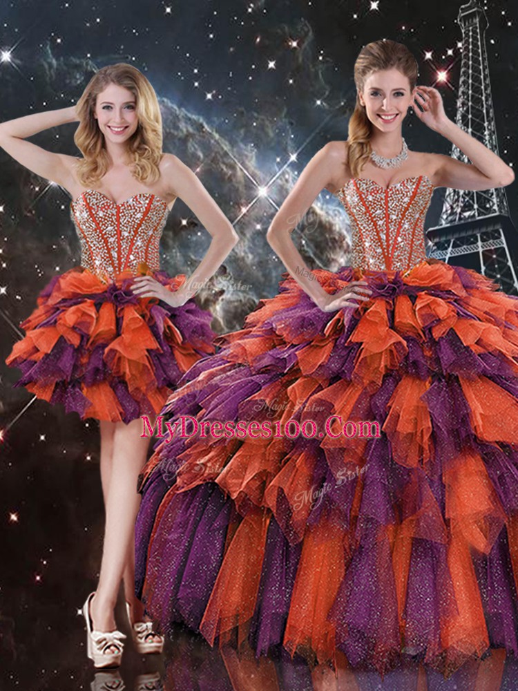Ideal Beading and Ruffles and Ruffled Layers Ball Gown Prom Dress Multi-color Lace Up Sleeveless Floor Length