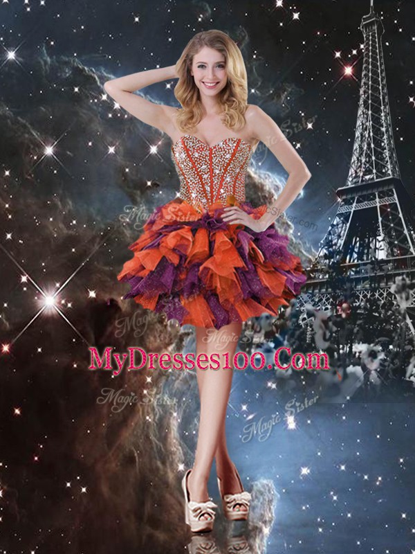 Ideal Beading and Ruffles and Ruffled Layers Ball Gown Prom Dress Multi-color Lace Up Sleeveless Floor Length