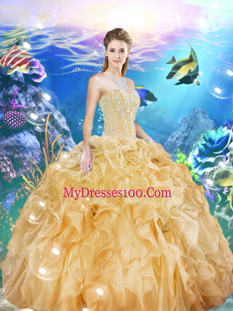 Sleeveless Beading and Ruffles Lace Up Sweet 16 Quinceanera Dress