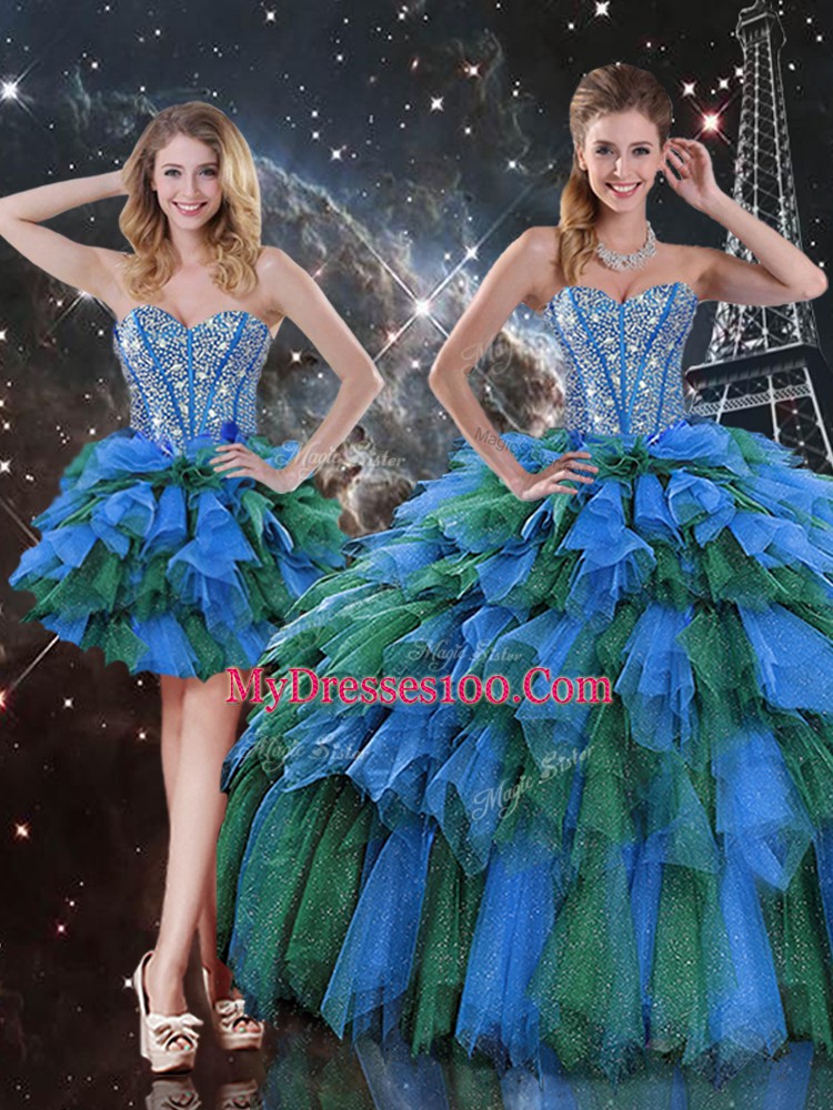 Sleeveless Lace Up Floor Length Beading and Ruffles and Ruffled Layers Quinceanera Dresses