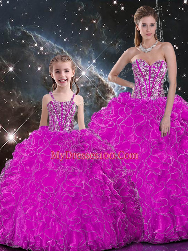 Best Selling Sleeveless Beading and Ruffles Lace Up Sweet 16 Dresses