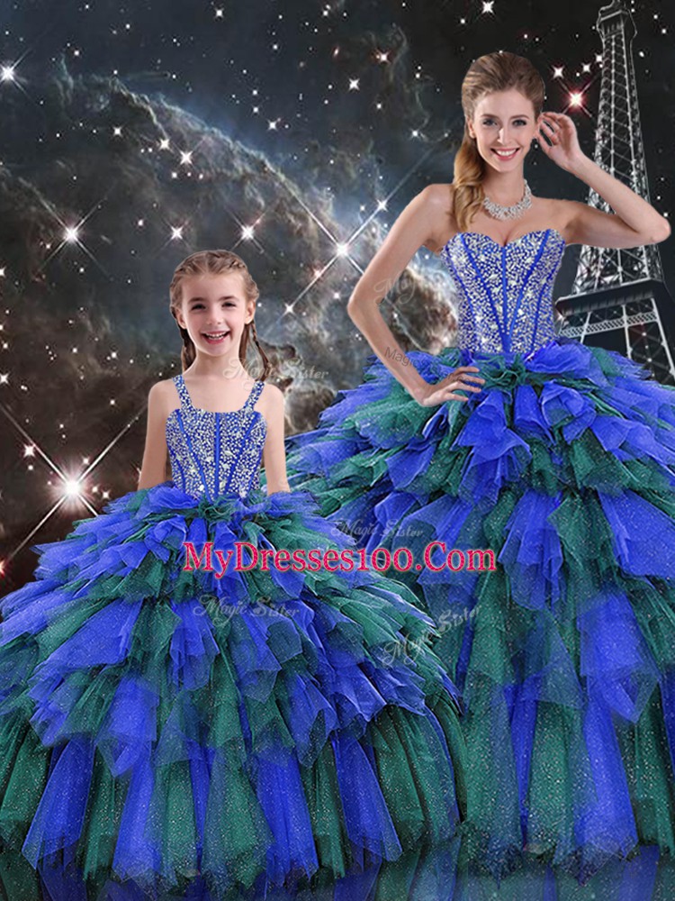 Multi-color Sleeveless Organza Lace Up Quinceanera Gowns for Military Ball and Sweet 16 and Quinceanera