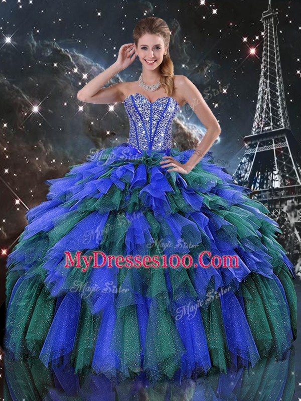Multi-color Sleeveless Organza Lace Up Quinceanera Gowns for Military Ball and Sweet 16 and Quinceanera