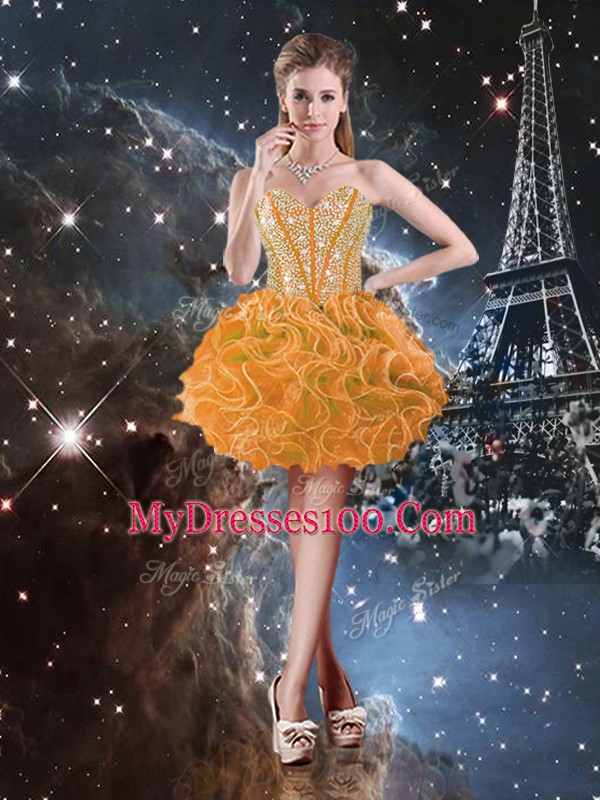 Organza Sweetheart Sleeveless Lace Up Beading and Ruffles Vestidos de Quinceanera in Orange