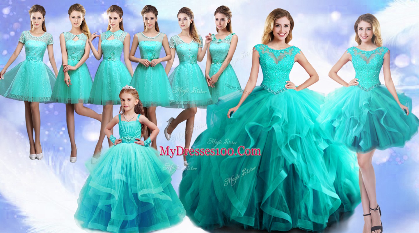 Romantic Scoop Sleeveless Tulle Quinceanera Gown Beading and Lace Lace Up