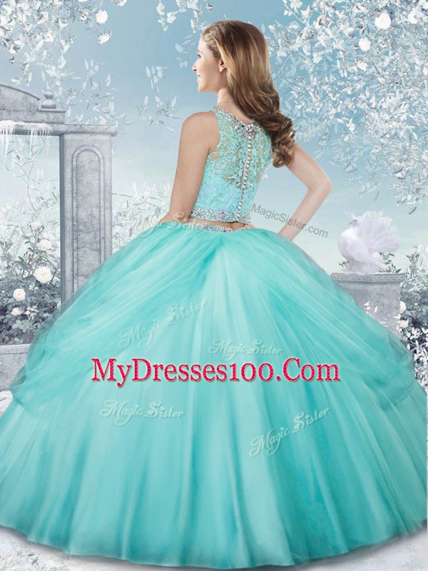 Customized Ball Gowns 15th Birthday Dress Yellow Green Scoop Tulle Sleeveless Floor Length Clasp Handle