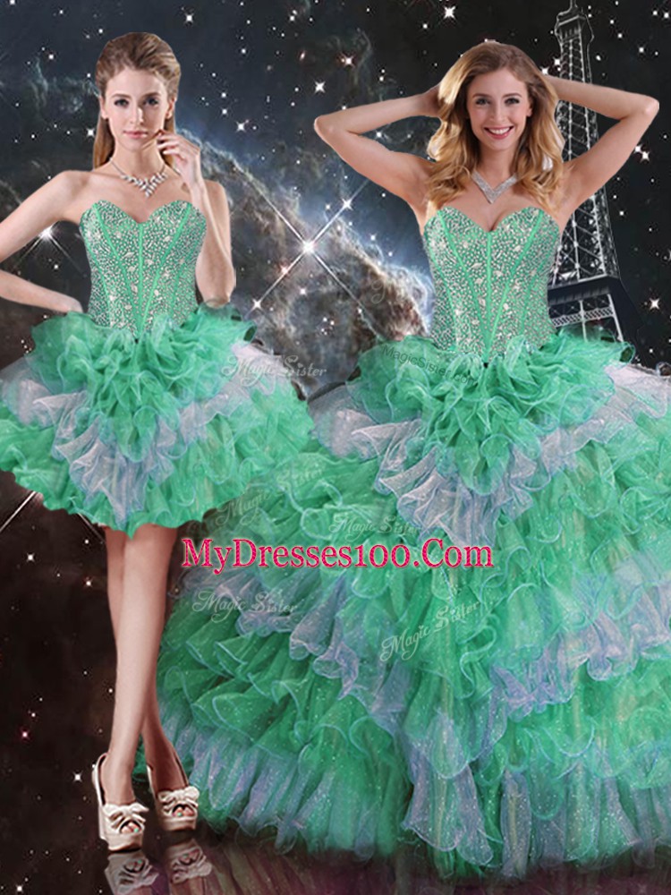 Beauteous Multi-color Sleeveless Beading and Ruffles Floor Length Sweet 16 Dress