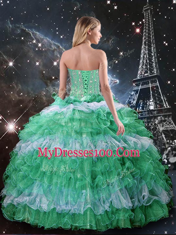 Beauteous Multi-color Sleeveless Beading and Ruffles Floor Length Sweet 16 Dress