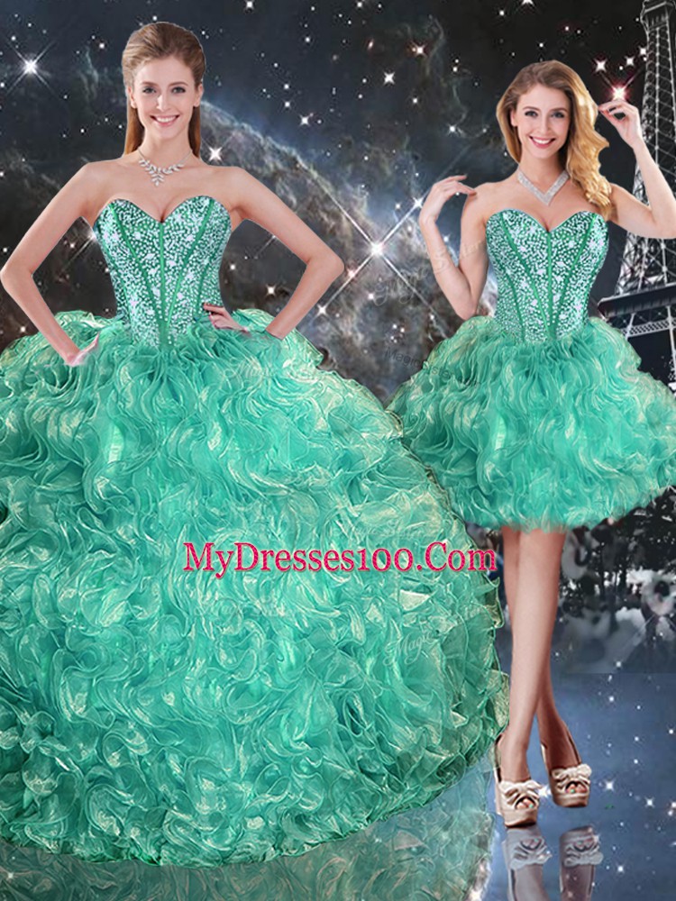 Sweetheart Sleeveless Organza 15th Birthday Dress Beading and Ruffles Lace Up