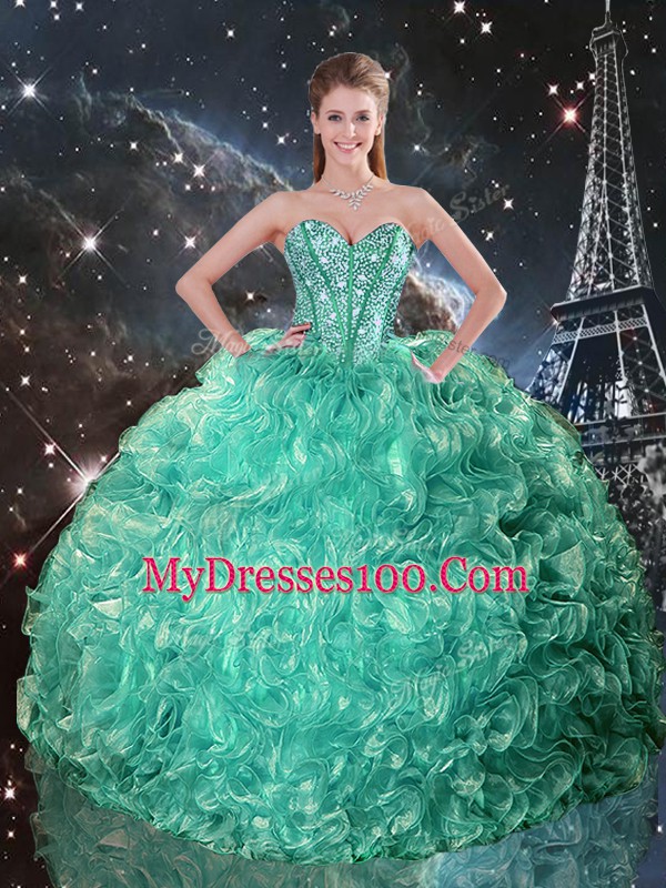 Sweetheart Sleeveless Organza 15th Birthday Dress Beading and Ruffles Lace Up