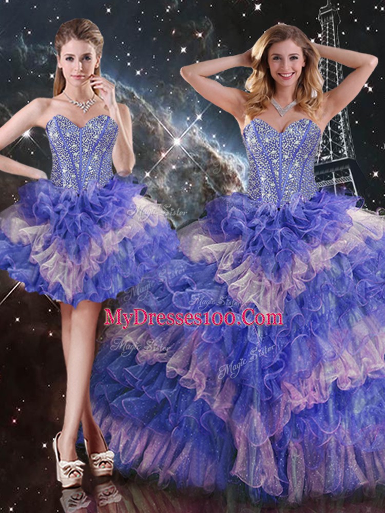 Multi-color Sweetheart Lace Up Beading and Ruffled Layers Ball Gown Prom Dress Sleeveless