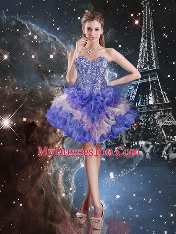 Multi-color Sweetheart Lace Up Beading and Ruffled Layers Ball Gown Prom Dress Sleeveless