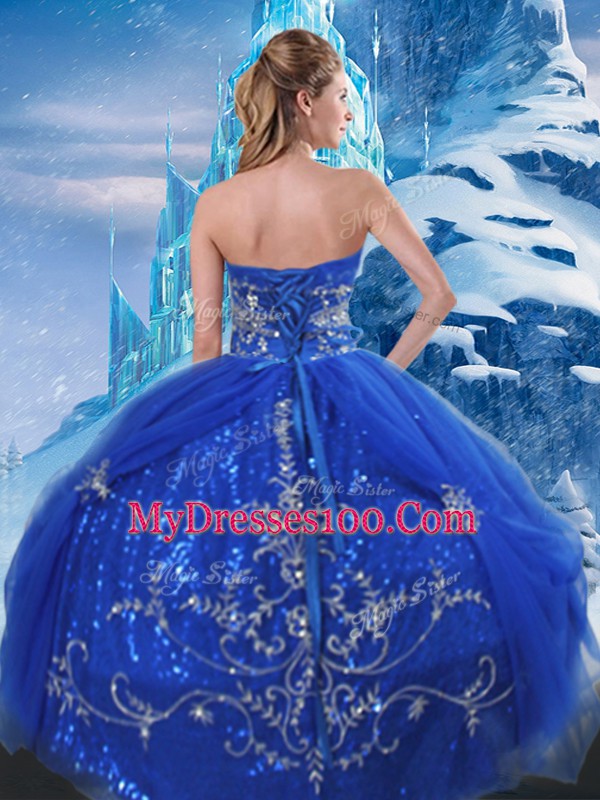 Blue Sleeveless Tulle Lace Up Vestidos de Quinceanera for Military Ball and Sweet 16 and Quinceanera
