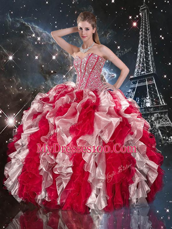High Quality Sleeveless Lace Up Floor Length Ruffles Quinceanera Gowns