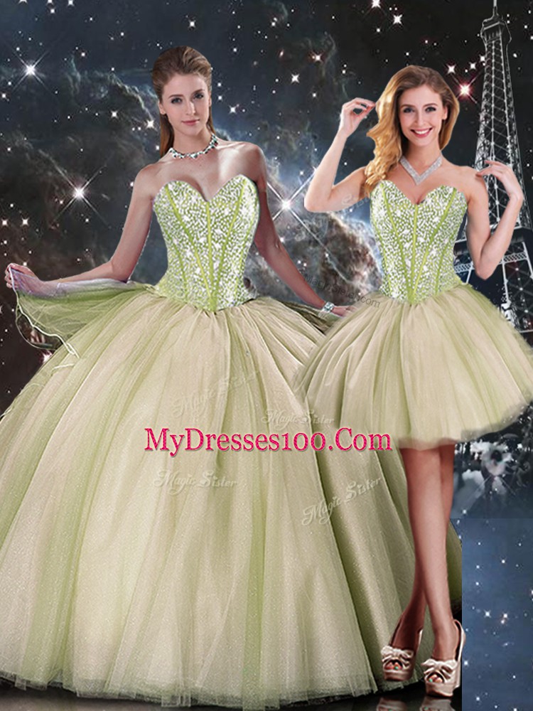 Modern Multi-color Lace Up Sweetheart Beading Sweet 16 Dress Tulle Sleeveless