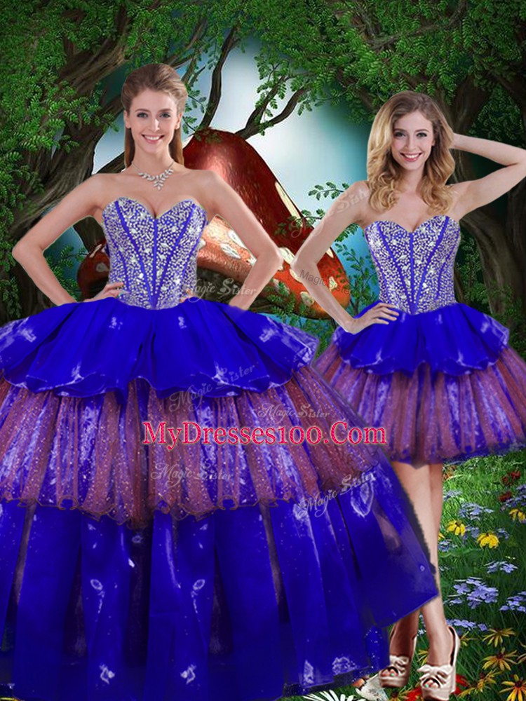 Fancy Multi-color Sleeveless Beading and Ruffled Layers and Sequins Floor Length Quinceanera Dress