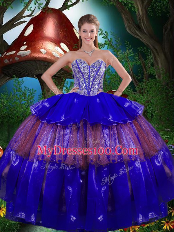 Fancy Multi-color Sleeveless Beading and Ruffled Layers and Sequins Floor Length Quinceanera Dress