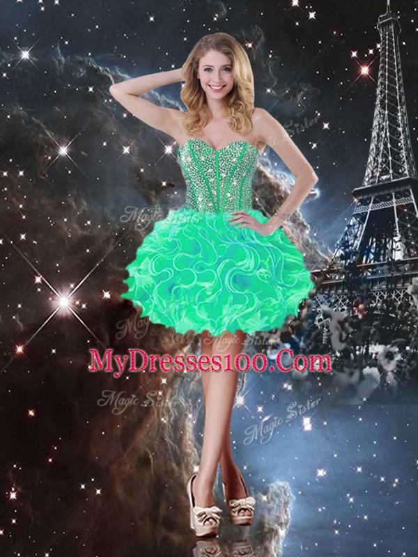 Noble Turquoise Ball Gowns Organza Sweetheart Sleeveless Beading and Ruffles Floor Length Lace Up Sweet 16 Dresses