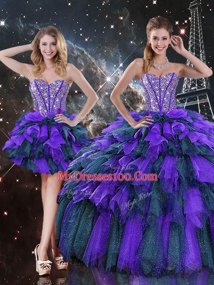 Sweetheart Sleeveless Lace Up 15th Birthday Dress Multi-color Organza