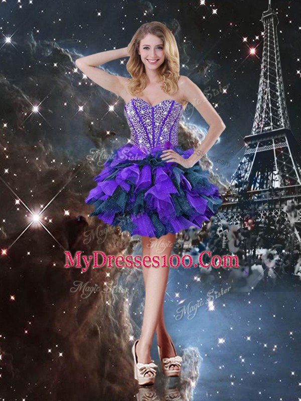 Sweetheart Sleeveless Lace Up 15th Birthday Dress Multi-color Organza