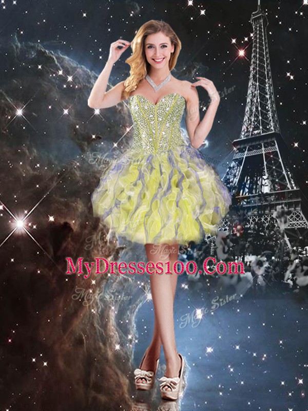 Super Yellow Sweetheart Neckline Beading and Ruffles Sweet 16 Dress Sleeveless Lace Up