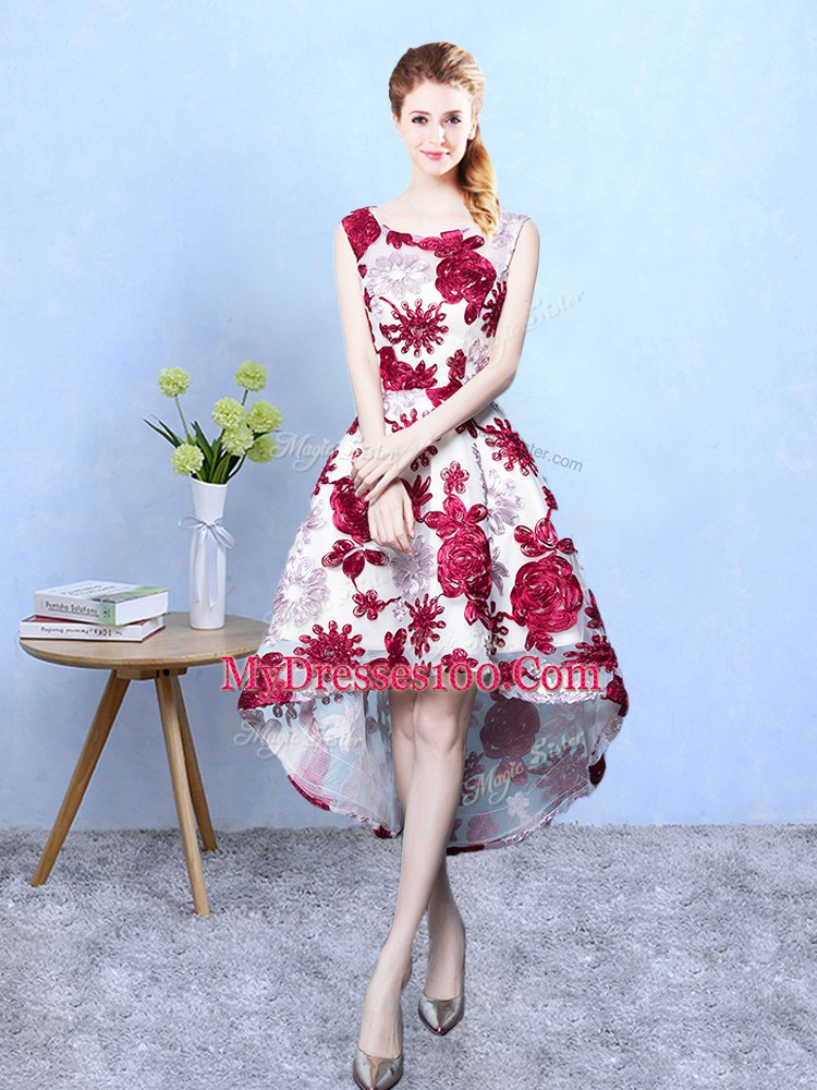 Eye-catching Scoop Sleeveless Printed Quinceanera Court of Honor Dress Pattern Lace Up