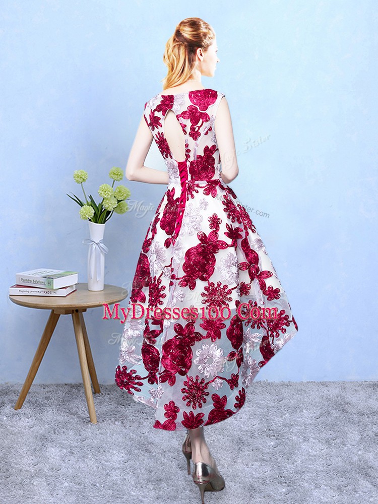 Eye-catching Scoop Sleeveless Printed Quinceanera Court of Honor Dress Pattern Lace Up