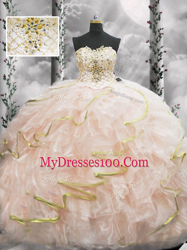 Peach Quinceanera Dress Sweetheart Sleeveless Brush Train Lace Up