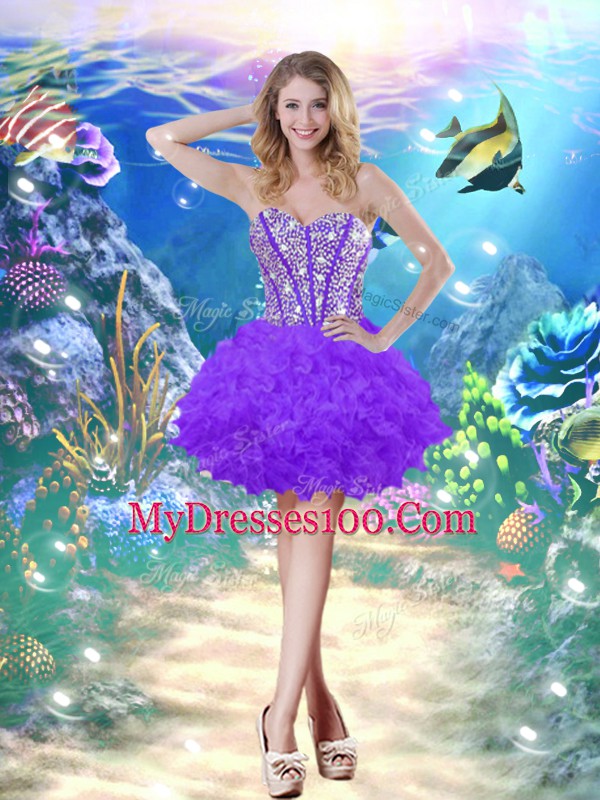 Sweet Organza Sleeveless Floor Length 15 Quinceanera Dress and Beading and Ruffles