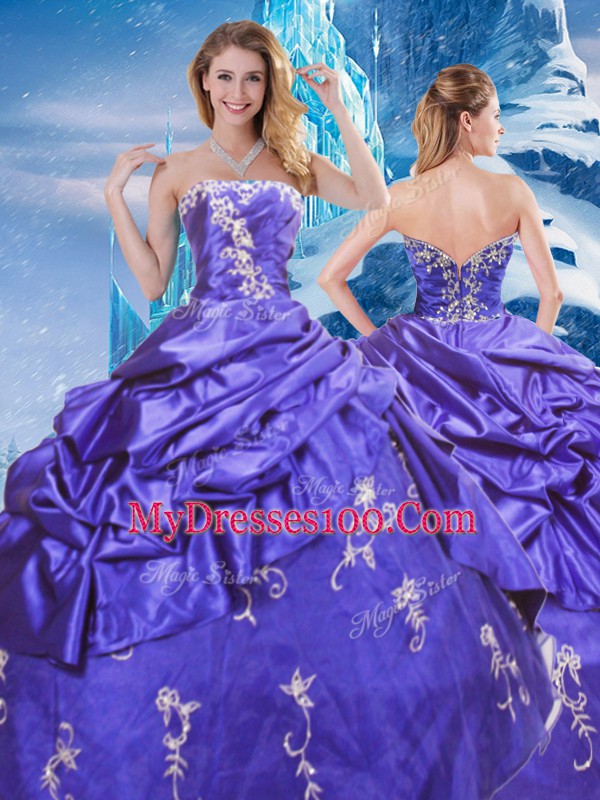 Purple Zipper Vestidos de Quinceanera Appliques and Pick Ups Sleeveless Floor Length