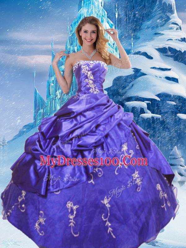 Purple Zipper Vestidos de Quinceanera Appliques and Pick Ups Sleeveless Floor Length