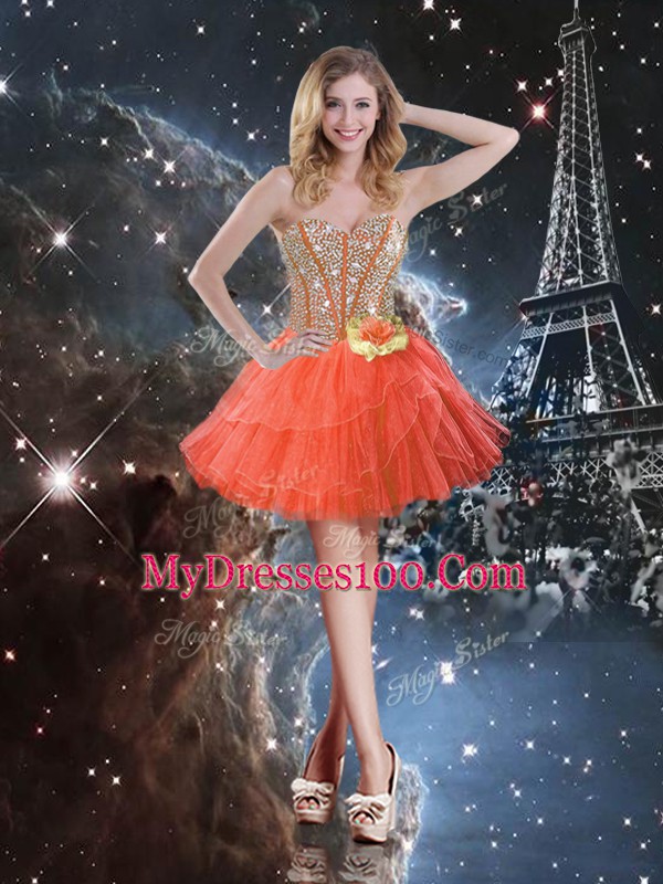 Rust Red Ball Gowns Sweetheart Sleeveless Organza Floor Length Lace Up Ruffled Layers and Sequins Quinceanera Gown