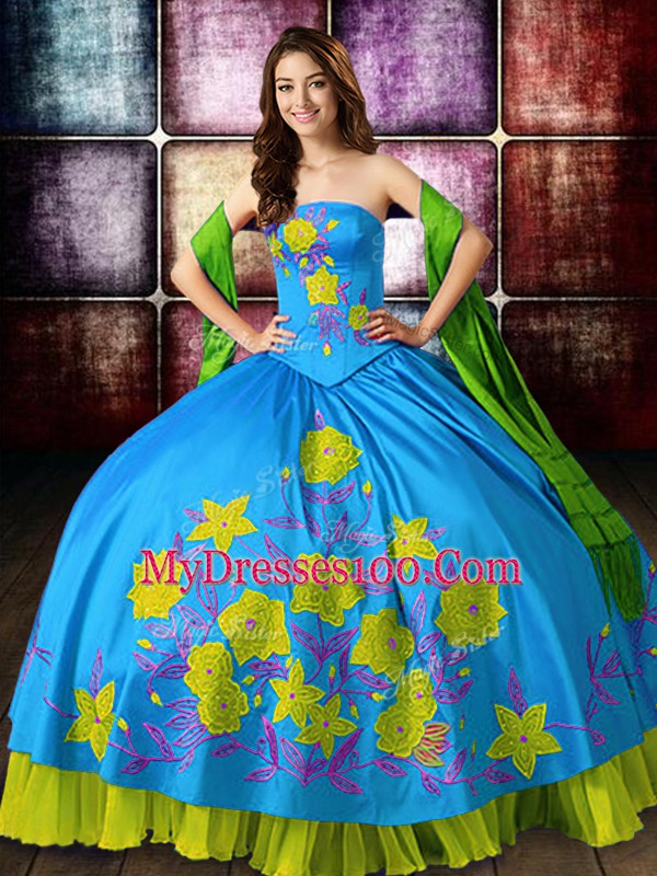 Discount Multi-color Satin Lace Up Sweet 16 Quinceanera Dress Sleeveless Floor Length Embroidery