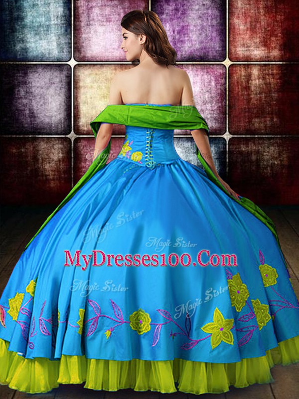 Discount Multi-color Satin Lace Up Sweet 16 Quinceanera Dress Sleeveless Floor Length Embroidery