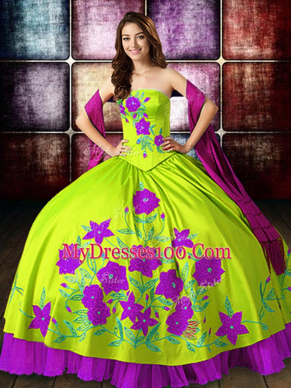 Delicate Floor Length Lace Up Quinceanera Gowns Multi-color for Military Ball and Sweet 16 and Quinceanera with Embroidery