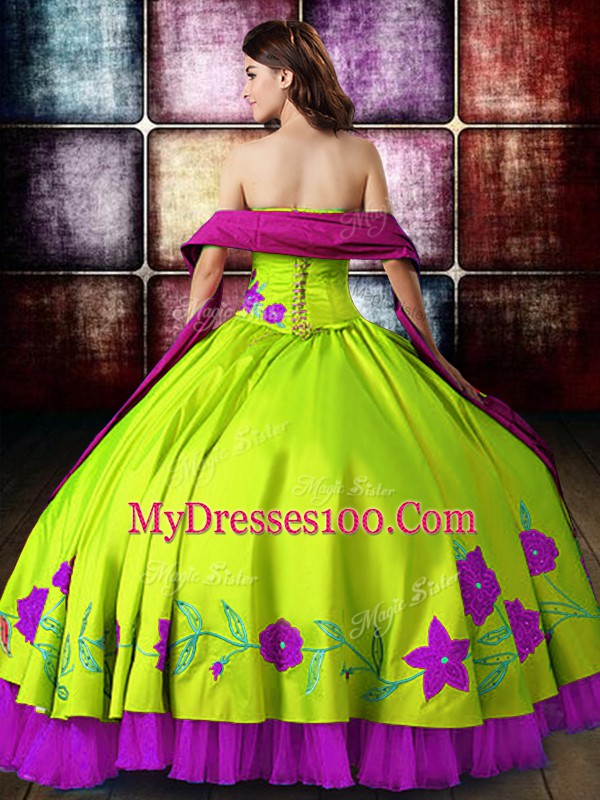 Delicate Floor Length Lace Up Quinceanera Gowns Multi-color for Military Ball and Sweet 16 and Quinceanera with Embroidery