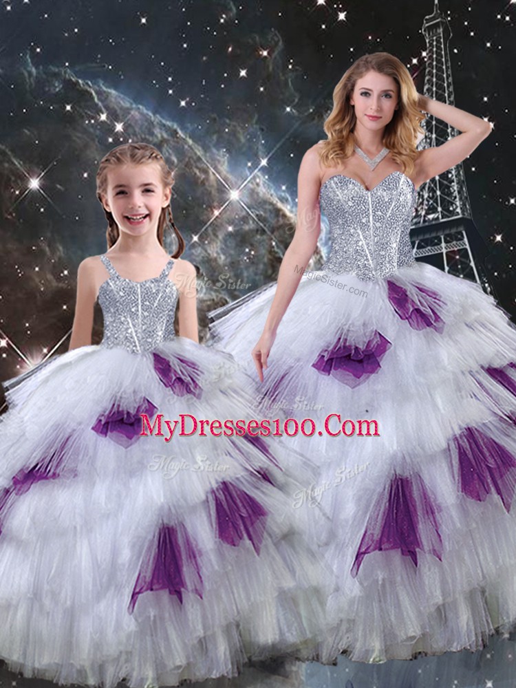 Beautiful Multi-color Sleeveless Beading and Ruffled Layers Floor Length 15 Quinceanera Dress