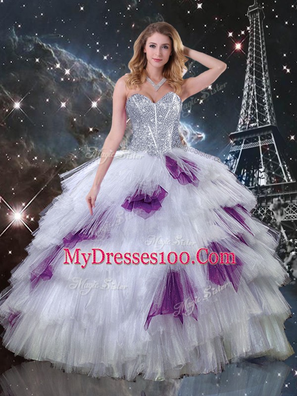 Beautiful Multi-color Sleeveless Beading and Ruffled Layers Floor Length 15 Quinceanera Dress