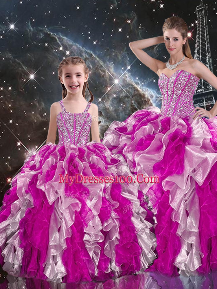 Fabulous Multi-color Sleeveless Floor Length Beading and Ruffles Lace Up Quinceanera Gowns
