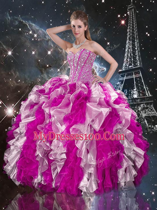 Fabulous Multi-color Sleeveless Floor Length Beading and Ruffles Lace Up Quinceanera Gowns