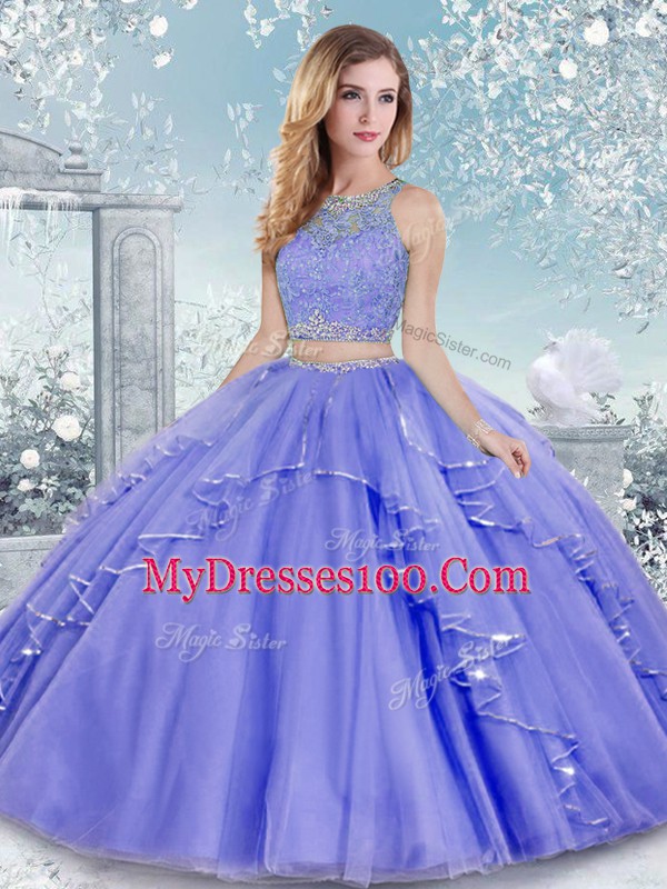 Exquisite Lavender Sleeveless Tulle Clasp Handle Sweet 16 Dress for Military Ball and Sweet 16 and Quinceanera