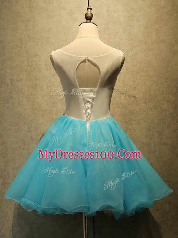 Scoop Sleeveless Organza Prom Gown Embroidery Lace Up