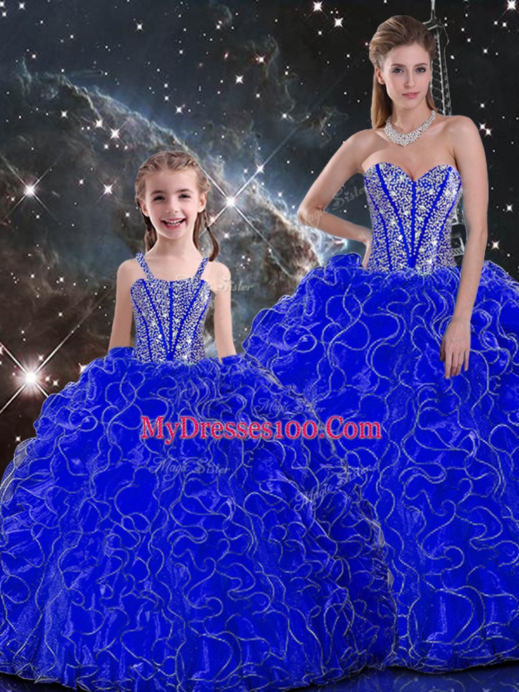 Pretty Sweetheart Sleeveless Organza Quinceanera Gowns Beading and Ruffles Lace Up
