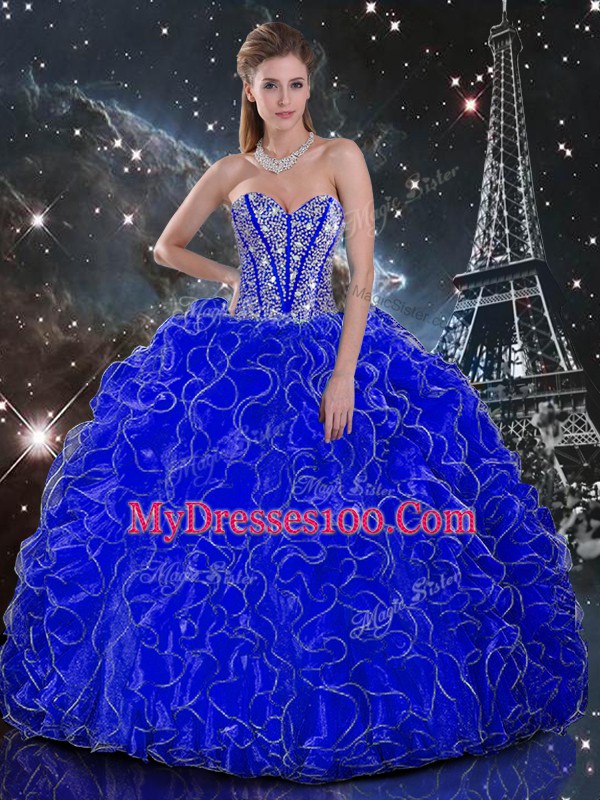 Pretty Sweetheart Sleeveless Organza Quinceanera Gowns Beading and Ruffles Lace Up