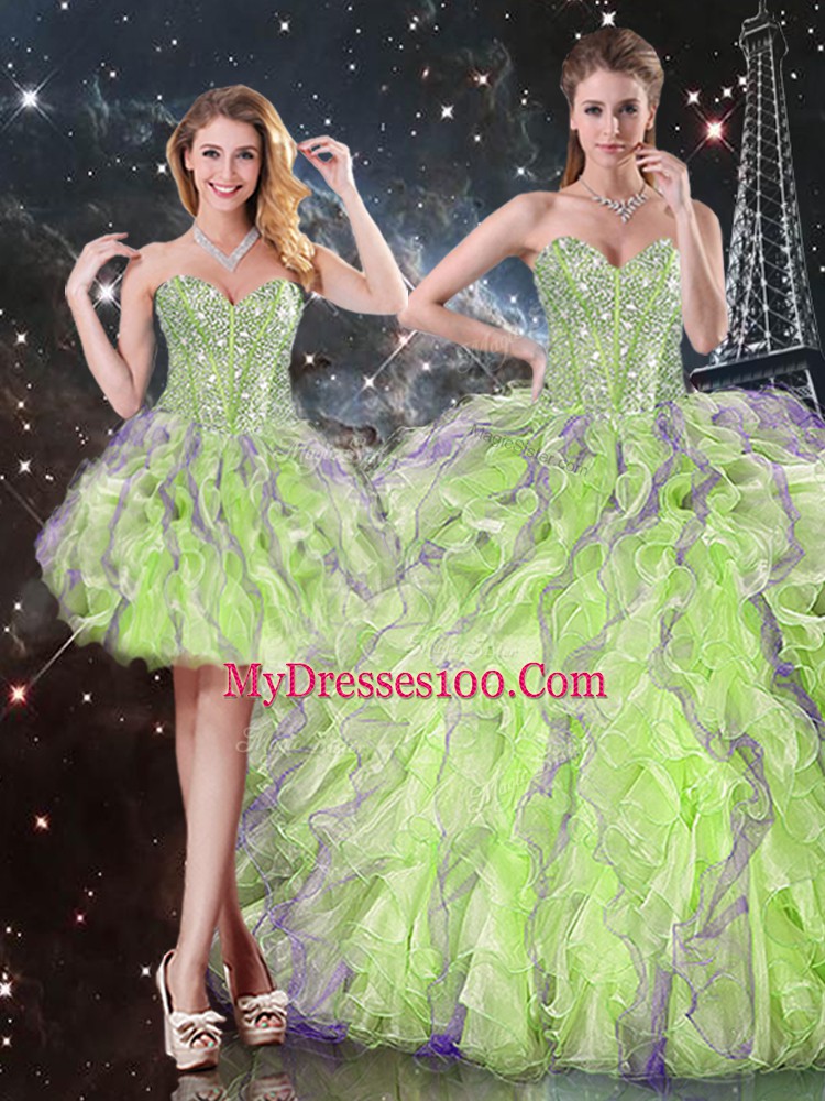 Beading and Ruffles Quinceanera Gown Lace Up Sleeveless Floor Length