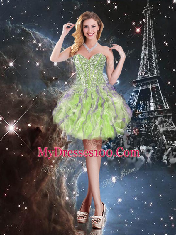 Beading and Ruffles Quinceanera Gown Lace Up Sleeveless Floor Length