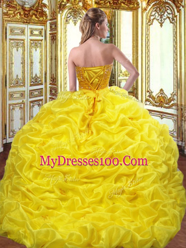 Best Ball Gowns Sleeveless Gold Vestidos de Quinceanera Brush Train Lace Up